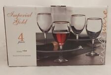 Set Of 4 Imperial Gold Rim Wine Goblets 11.5 oz Glasses Circleware Stemware picture