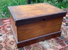 VINTAGE WOOD TOOL CHEST BOX  CABINET LIFT TOP SOLID OAK w WALNUT BREADBOARD ENDS picture