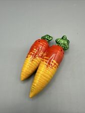 Vintage Carrot Salt Pepper Shaker Attached Ceramic Cork Stoppers One-Piece picture