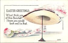 Easter Greetings Bonnet Hat Stand Feather Plumes Ribbon P.UN. WOB 1913 (N-208) picture
