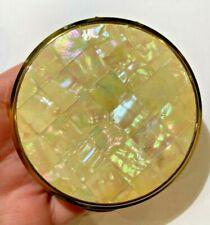 Vintage Shell Mother of Pearl Compact Gold Tone Mirror Purse Great Britain Cd24 picture