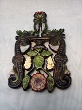 Vintage Cast Wrought Iron Trivet Potholders Wall Decor Floral Design Antique  picture