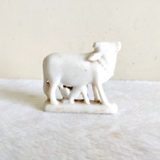 Vintage Handmade Cow Feeding Calf White Marble Statue Decorative Figurine STO152 picture