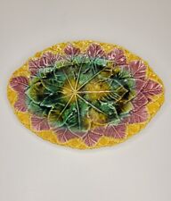 Antique Majolica Begonia Leaf Oval PLATE Platter Tray RARE COLOR HTF PIECE picture