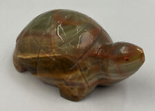VINTAGE GREEN & BROWN HAND CARVED ONYX TURTLE CARVING MINI picture