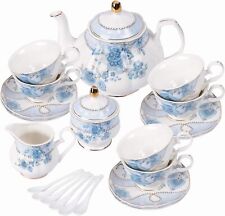Blue Flowers Porcelain Tea Set,Tea Cup and Saucer Set,Service for 6, picture