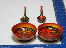 VTG RUSSIAN LACQUER WARE PEDESTAL BOWL AND SPOON FRUIT AND FLORAL picture