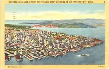 Postcard Downtown Business District & Golden Gate San Francisco Bay California  picture