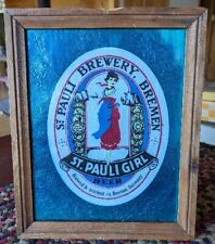St. Pauli Girl VINTAGE RARE Reverse Painted Mirror Holographic Sign Brewery picture