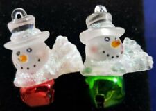 Vintage Christmas ACRYLIC Bell Pendants or Miniature Ornaments Snowman PINS  picture