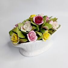 Coalport Bone China Molded Roses Porcelain Basket Pink Red Yellow Roses Excellen picture