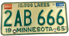 Vintage Minnesota 1966 67 Auto License Plate 666 Garage Pub Wall Decor Collector picture