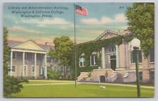 Washington Jefferson College  Library Administration Building PA Linen Postcard picture