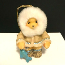 Vintage 1999 Enesco Cherished Teddy Eskimo w/ Fish Collectible Holiday Ornament picture