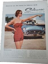1950s Women's Catalina tartan plaid swimsuit Celanese Vintage Fashion Car Ad  picture