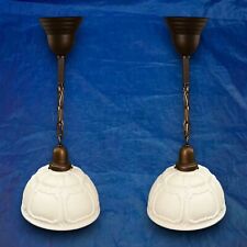 Wired Pair Pendant Light Fixtures W/ Rare Big Shades 20i picture