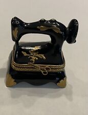 Limoges France Peint Main Black and Gold Sewing Machine Trinket Box, Mint Cond. picture