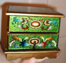  Robert M. Weiss Painted Wooden Trinket Box With Drawer & Mirror Peru Green JBG1 picture