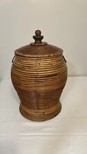 Vintage Mid Century Modern Pencil Reed Floor Basket With Lid picture