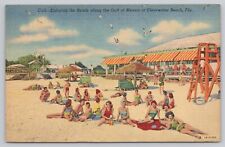 Clearwater Beach Florida, Sunbathers Enjoying Sandy Beach, Vintage Postcard picture