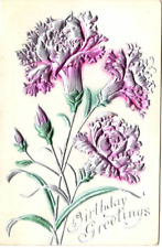 Postcard 1910 Birthday Greetings Carnations Embossed Foil picture