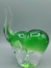 Vintage Green Art Glass Elephant Figurine - Trunk Up heavy 3.13 Lbs picture
