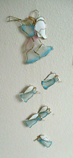 Vtg Capiz Shell Angel Mobile Wall Hanging 6 Angels Xmas Trumpets Blue White picture
