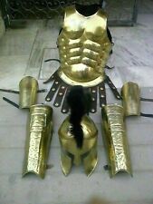 Brass Polished Greek Spartan Muscle Armor Helmet Leg/Arm Guard Set picture