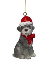 Gray Schnauzer Mini Cute Christmas Ornament  New Red Santa Hat Resin picture