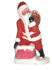 1920s Flocked Chalkware Christmas Santa Claus Figurine Chimney Toy Sack~11