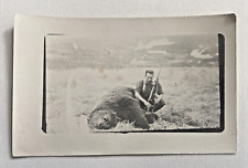 RPPC Grizzly Bear Hunter Alaska Kodiak Postcard Rifle Cigarette Antique Unposted picture