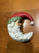 Vintage Santa Face Half Crescent Moon Christmas Ornament Ceramic picture