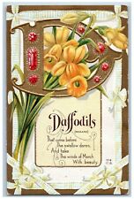 Language Of Flowers Romance Postcard Daffodils Regard Embossed c1910's Antique picture
