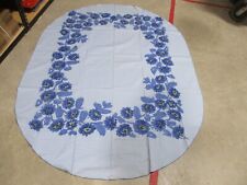 VINTAGE SIGNED VERA NEUMANN BLUE LINEN TABLECLOTH with FLOWERS 58