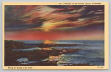 La Jolla California, Twilight Sunset on the Pacific Ocean, Vintage Postcard picture
