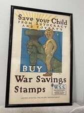 Antique World War I Poster Herbert Paus Save Your Child Buy War Savings Stamps picture