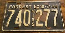 1944 Mississippi Vintage License Plate Forrest County WWII Era 740 277 picture