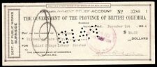 1934 Gov of British Columbia check to Mouat Ganges Saltpring Island - superfleas picture