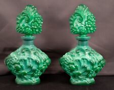 Pair of Bohemian Czech Jade Green Malachite Glass Perfume Bottles with Stoppers picture