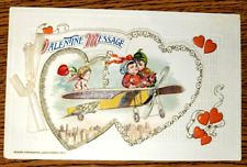 Winsch Freixas Valentine Art Fold-out Postcard Children in Airplane Cupid picture