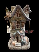 Vintage Ceramic Tea light Haunted House Halloween Decor Glitter Ghost picture
