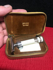 Stunner Mint Hoffritz Slant Safety Razor in Sweet Leather Case - Complete Set picture
