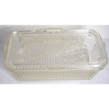 Vtg Federal Glass Refrigerator Dish Ribbed Box Embossed Vegetable Lid Pattern picture