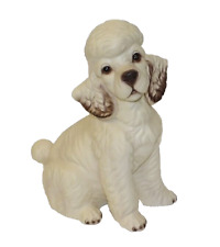 Vintage Cream White Poodle Dog Realistic Ceramic Statue Figurine 9.75