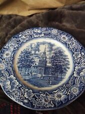 LIBERTY BLUE INDEPENDENCE HALL PLATE 9 5/8” Staffordshire ironstone Set Of 4 picture