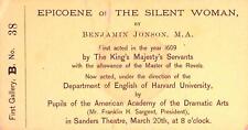 Epicoene of the Silent Woman Harvard English Dept. Ticket Vintage Sanders Theatr picture