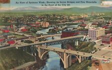 Spokane WA Washington, Bridges & Waterfalls, Aerial View, Vintage Postcard picture