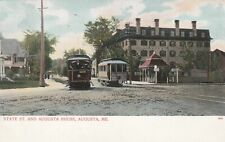 Fantastic Street Scene, State St.. Augusta, Me. Postcard c1906 2Trolleys picture