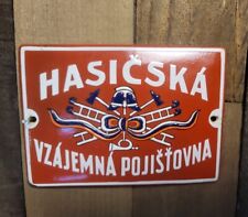 Vintage ENAMEL SIGN HASICSKA VZAJEMNA POJISTOVNA Fire Department Porcelain Sign picture