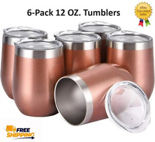 6-Pack 12oz. Stainless Steel Stemless Wine Tumbler Wine Glasses Set with Lids picture